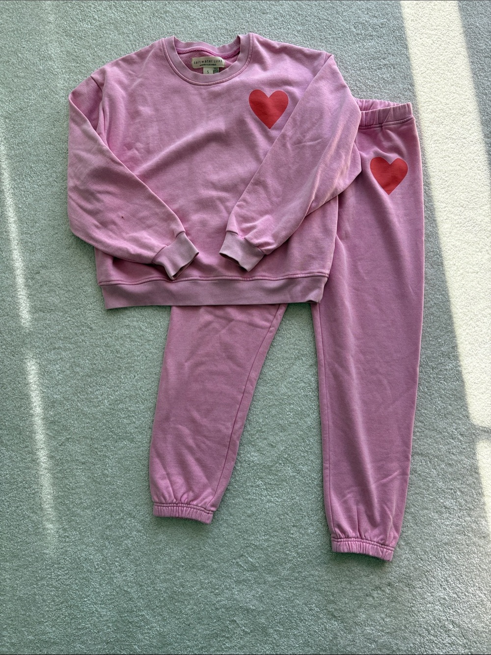 saltwater LUXE Pink Sweatshirt & Jogger Set with Red Heart